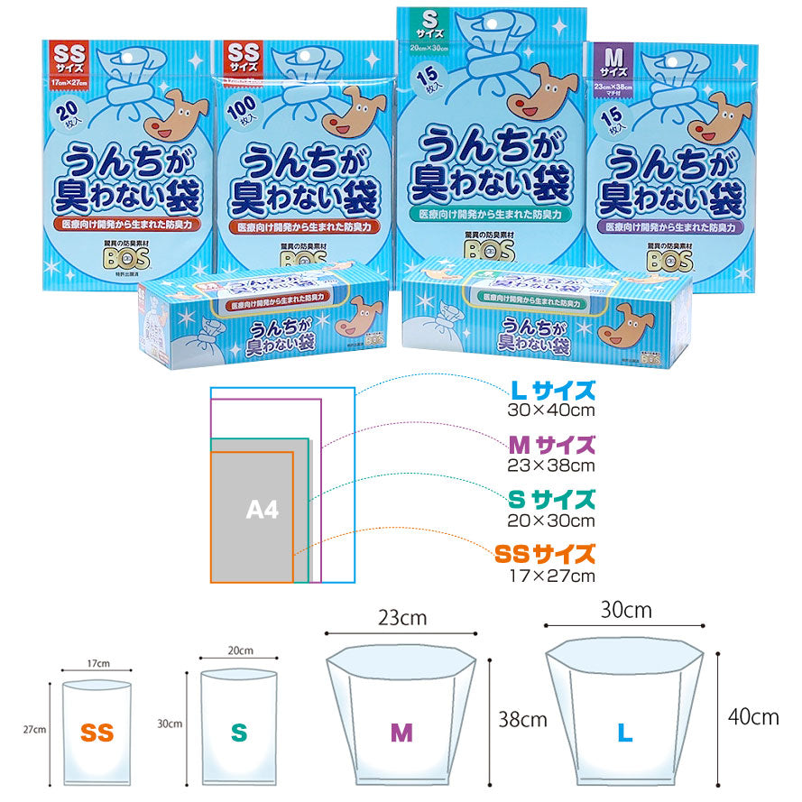 BOS うんちが臭わない袋 Sサイズ 200枚入 中型犬用