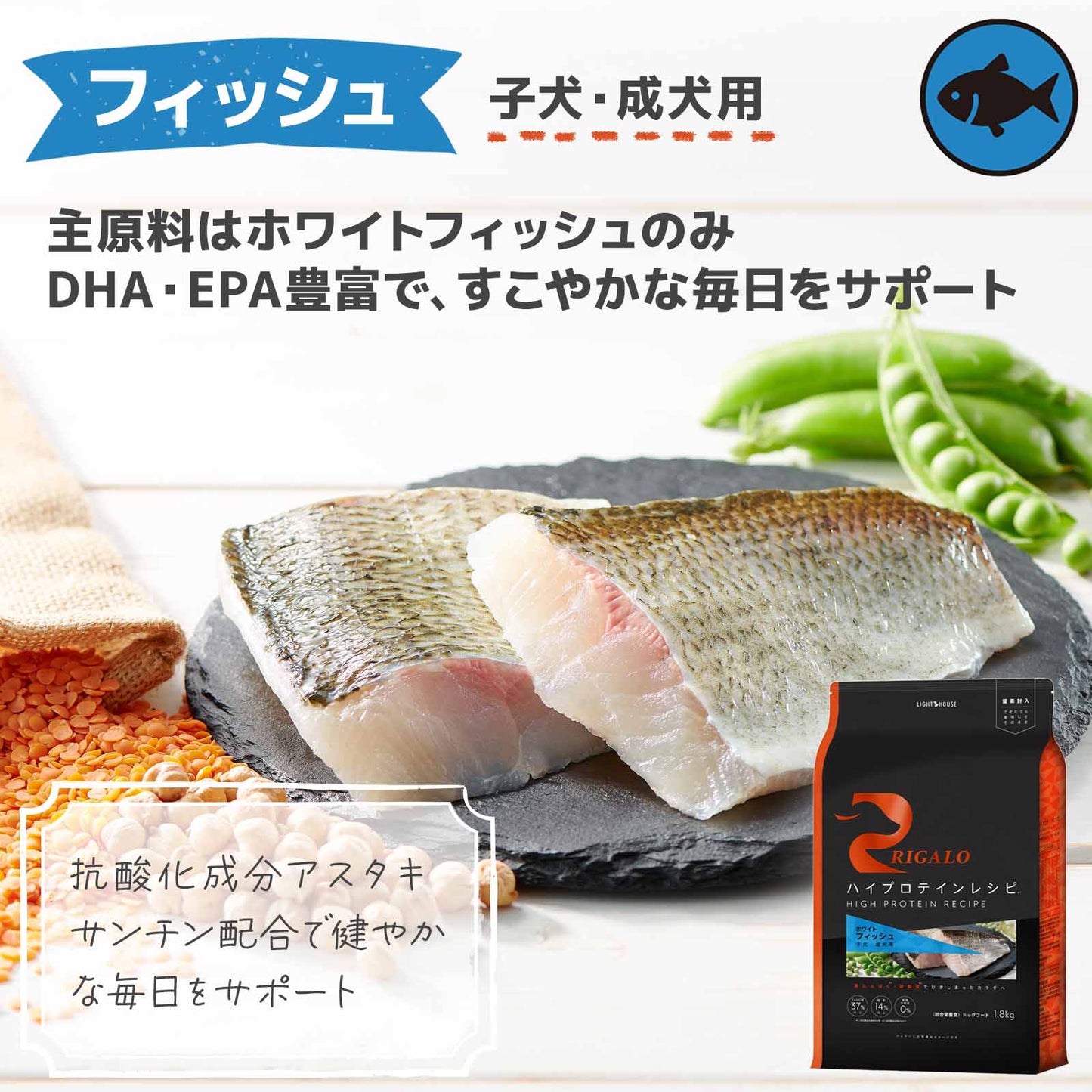 リガロ ハイプロテインレシピ フィッシュ 子犬成犬用 1.8kg